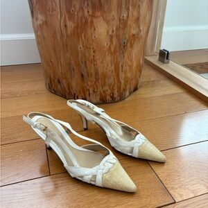 Predictions White and Natural Slingback Pointed Toe Heels